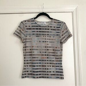 Miaou semi-sheer mesh baby t shirt with window print.